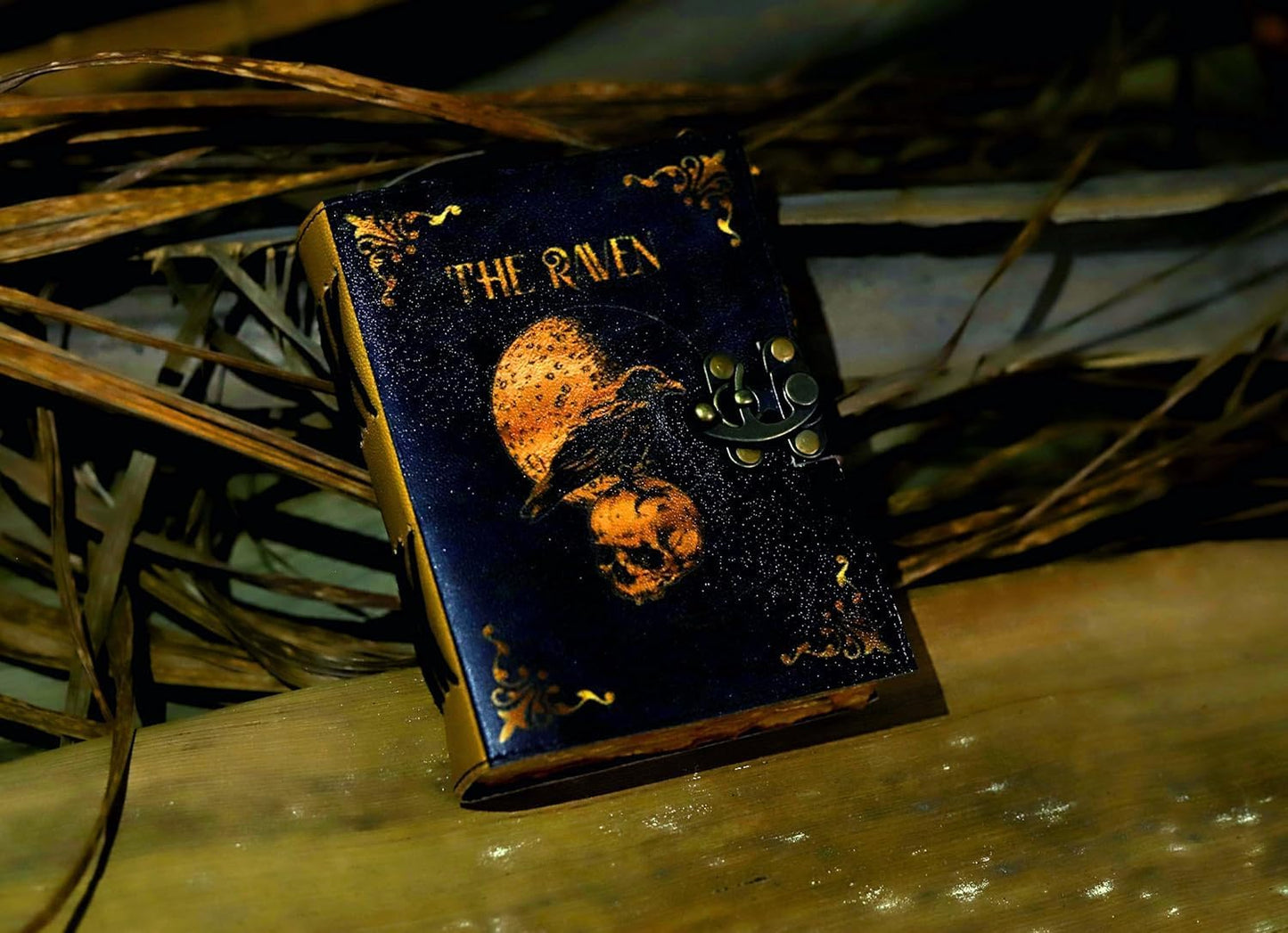 Leather Gothic Journal Magical Raven Skull Spiral Notebook Mystery Crow Journal Grimoire Witchcraft Spellwork Journal Great for Halloween and Raven Lovers Aesthetic Leather Journal for Men and Women (8 x 6 inches)