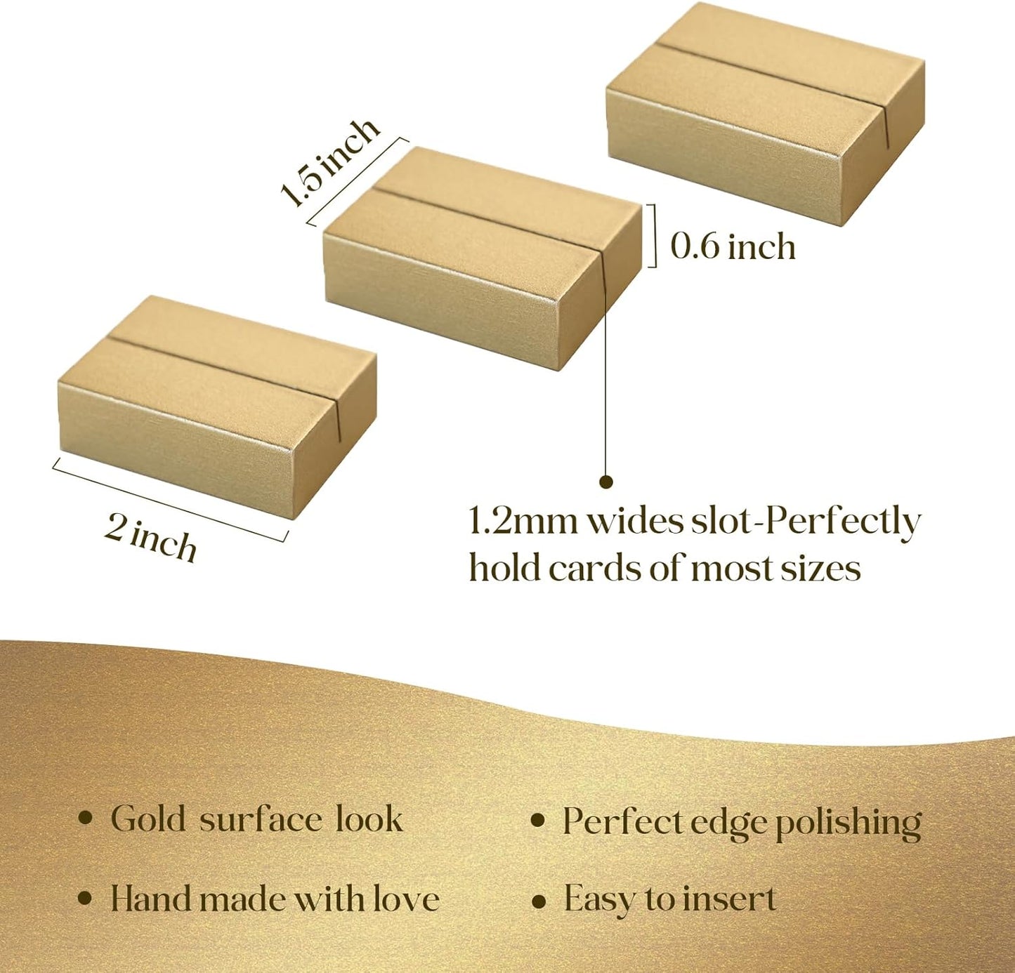 UNIQOOO 12 Pack Gold Birch Wood Stands /1.2mm Slot for Cardstock, Wedding Table Numbers Holders, Photo Holder, Photo Display Stand for Event Decor, Retail Shop, Cafe Restaurant Menu, Business Card, Name Tag