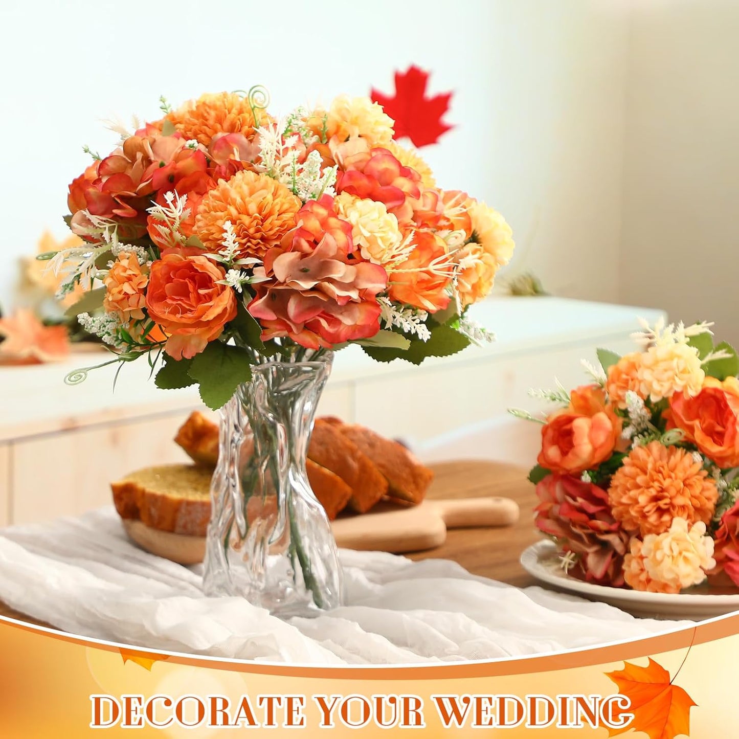 Tigeen Artificial Flowers Artificial Peonies Silk Flowers Faux Peony Fake Peony Silk Hydrangea Bouquet for Wedding Table Centerpiece Floral Vase Decor(Bright Orange,24 Bundles)