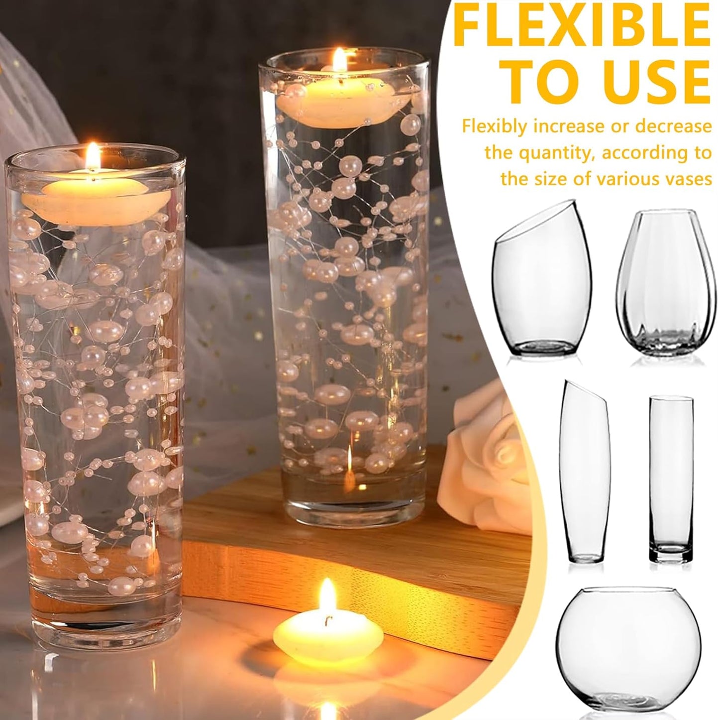 100 PCS Artificial Floating Beads for Centerpieces Vases, Black 8+3mm String Beads for Wedding Party Faux Pearl String for Decorating, String Pearls for Crafts Vase Filler