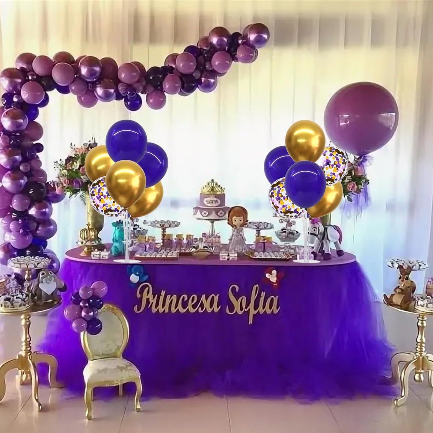 TONIFUL Purple Gold Balloon Centerpieces for Table,Balloon Stand Kit for Graduation Decoration 2025 Class of 2025 Party Decorations,New Year,Anniversary,Birthday Decorations (4 Set)
