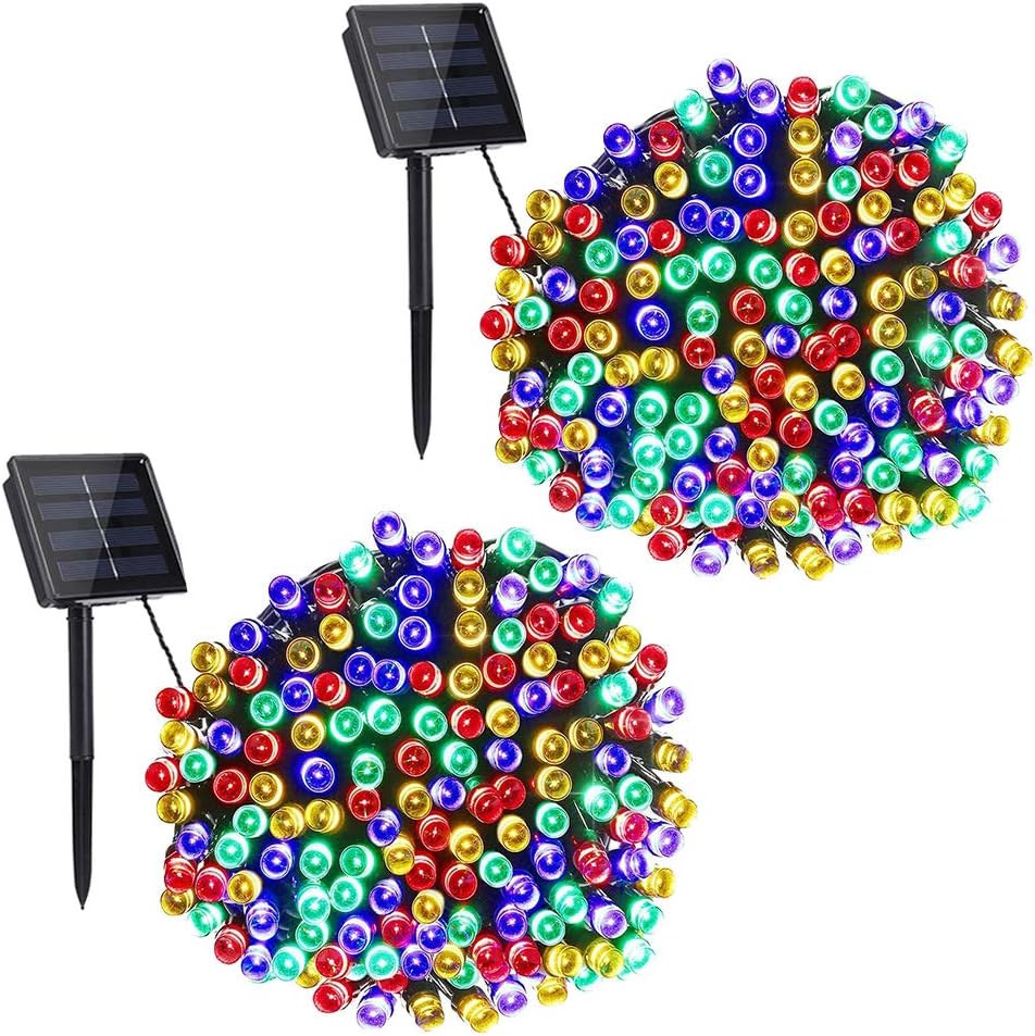 Toodour Solar Christmas Lights Outdoor, 2 Packs Total 144ft 400 LED Solar String Lights with 8 Mode, Outdoor Christmas String Light for Garden, Patio, Fence, Balcony, Xmas Tree Decor - Multicolor