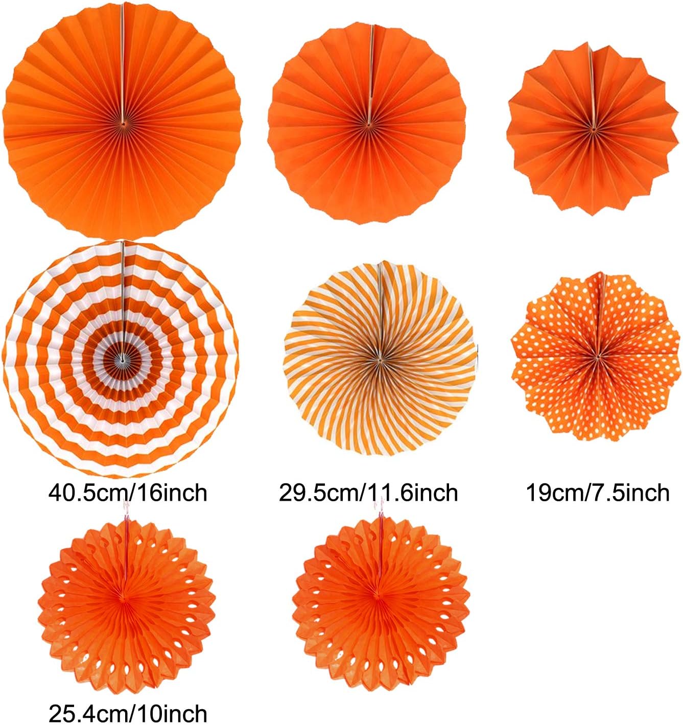 Hanging Paper Fan Set, Tissue Paper Pom Poms Flower Fan and Honeycomb Balls for Birthday Baby Shower Wedding Festival Decorations - Orange