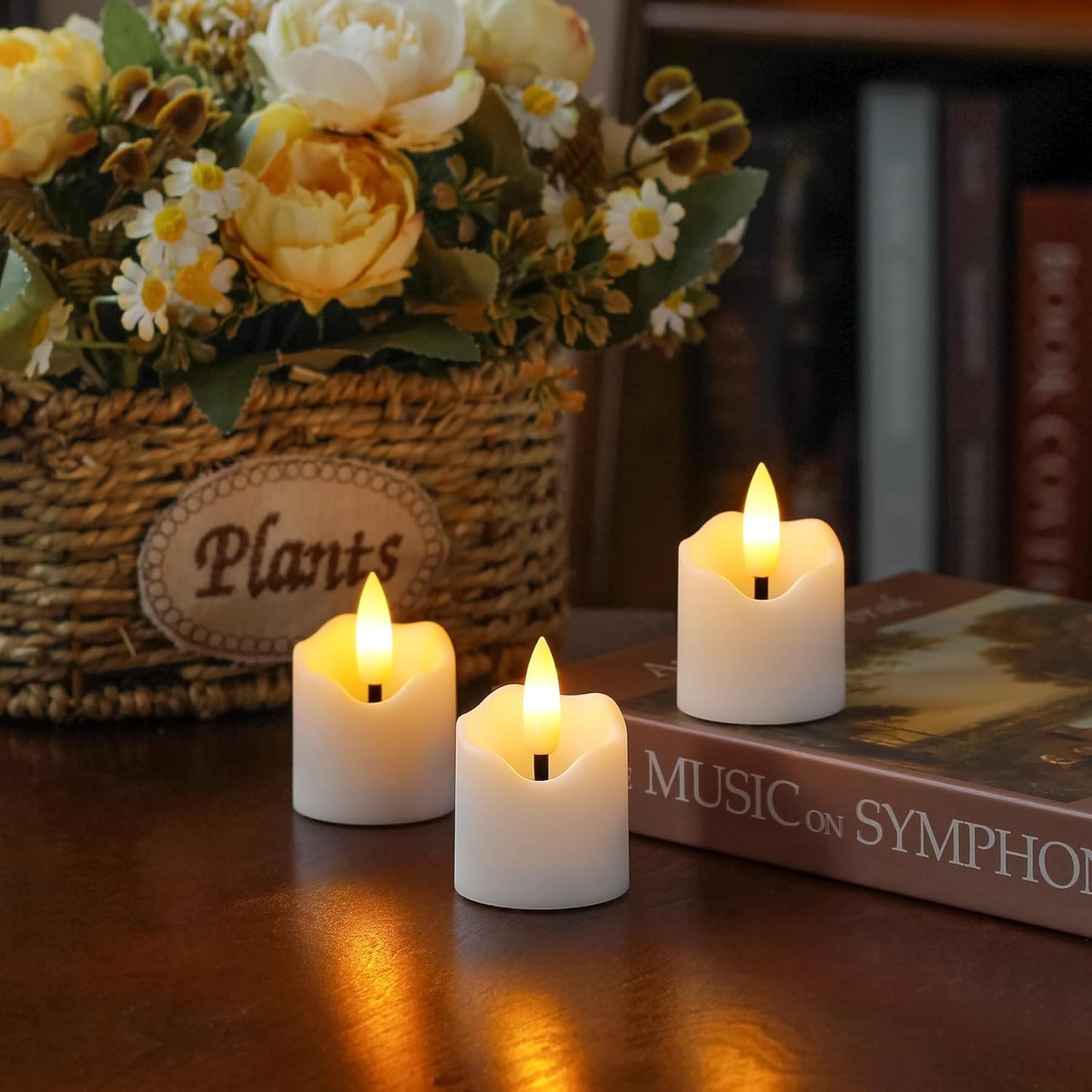 6 Pack Battery Operated Auto Daily Timer White Plastic LED Flameless Votive Candles, Long Runtime 1.6" x2.3" Flickering Tealight Candles with Remote Control