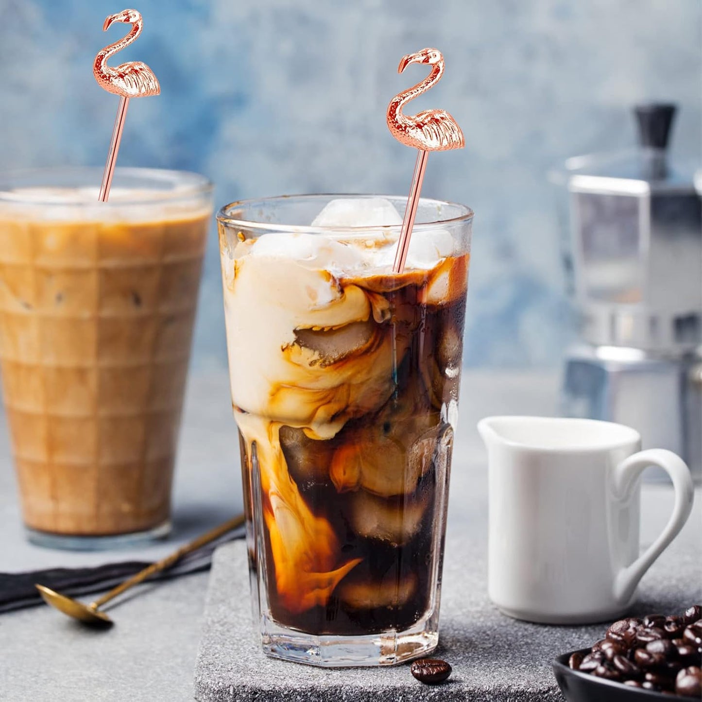 4 Pcs Flamingo Cocktail Stirrers Swizzle Sticks Stainless Steel 7.28" Coffee Stir Sticks with Decor Top for Mixing Cocktail, Hot Cocoa, Creamer, Rose Gold