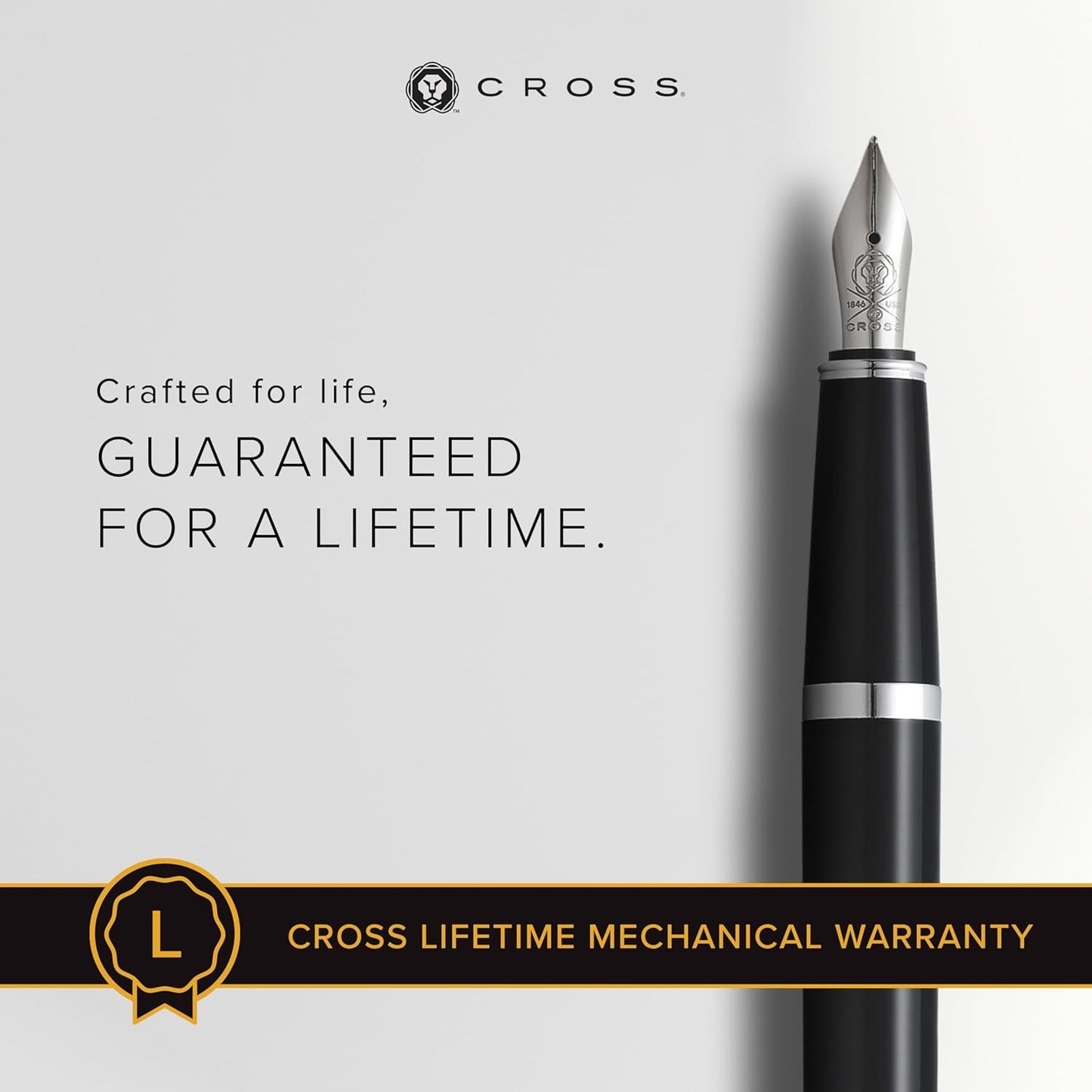 Cross Bailey Light Refillable Fountain Presented in a Everyday Gift Box - Medium Point, Black Ink, Polished Black