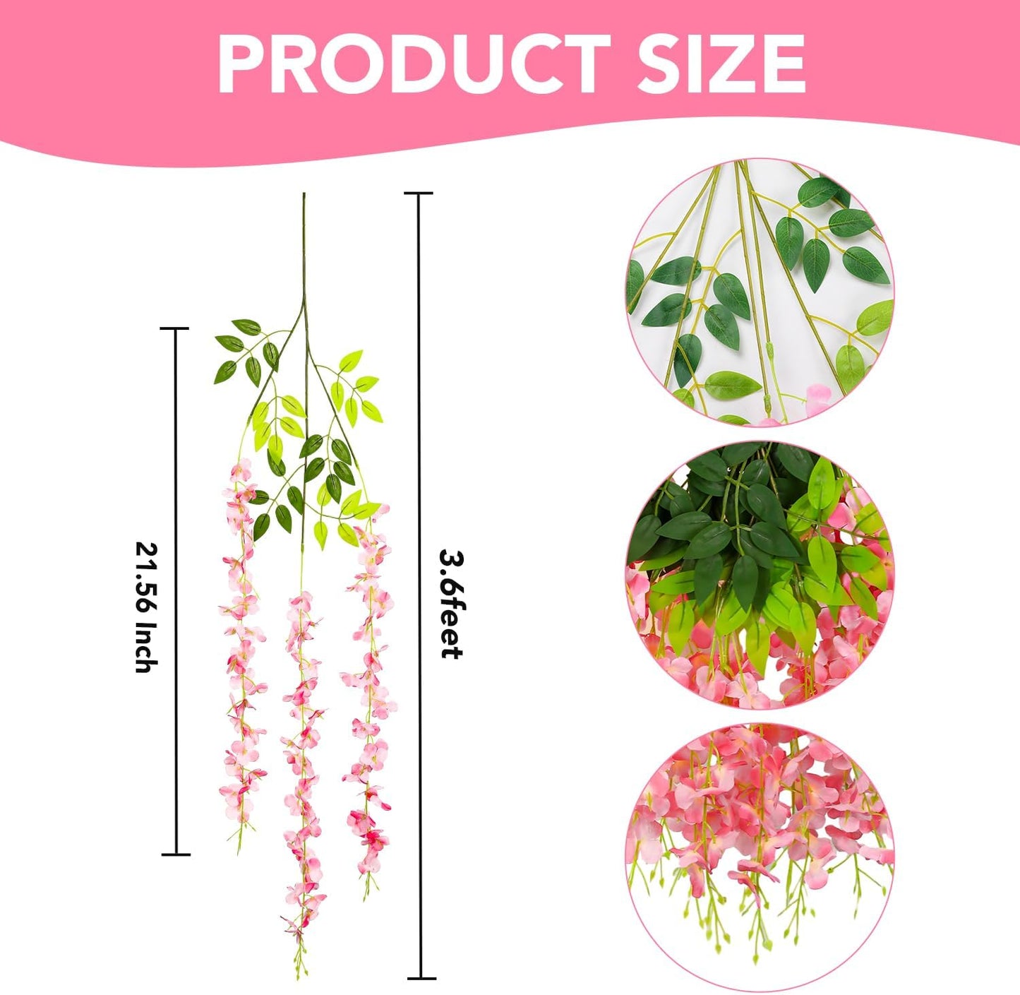 Wisteria Hanging Flowers,Fake Hanging Flowers Wisteria artificiales Garland for Home Wedding Arch Floral Party Garden Ceremony Outdoor Decor,3.6 feet Long(36,Pink)