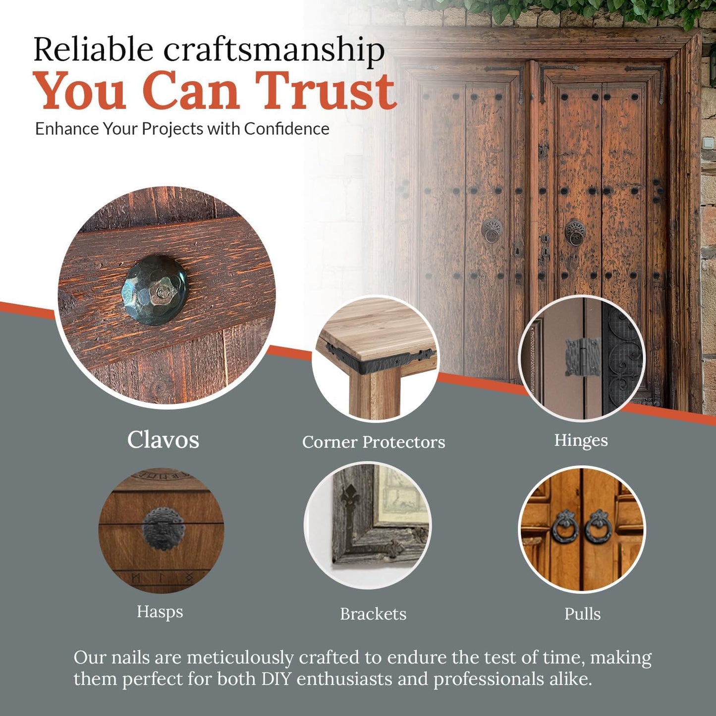 10 Pack 2" Round Head Iron Clavos Decorative Nails – Black – Handmade Rustic Round Fasteners for Farmhouse Shutters, Faux Wood Beams, Barn Doors, Shutters, Gates – Ornamental Wood Accent