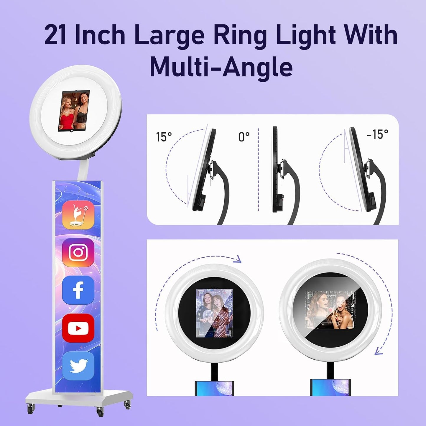 MWE Portable Photo Booth Machine Stand Compatible with Any Ipad with Software APP and Remote Control, RGB Ring Lights Music Sync, Free Custom Logo,ChackTok VIP (White, Light Box-Honeycomb Case)