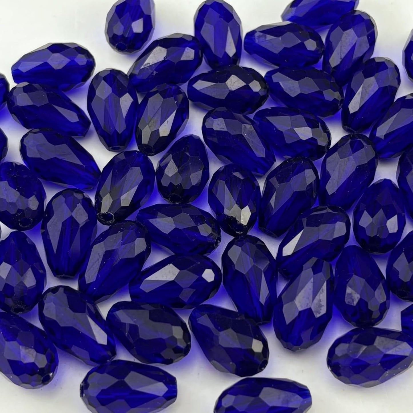 100pcs 8x12mm Teardrop Crystal Glass Beads for Jewelry Making, Faceted Vertical Hole Teardrop Glass Spacer Beads for Wind Chimes Bracelet Earring Necklace DIY Craft(Dark Blue)
