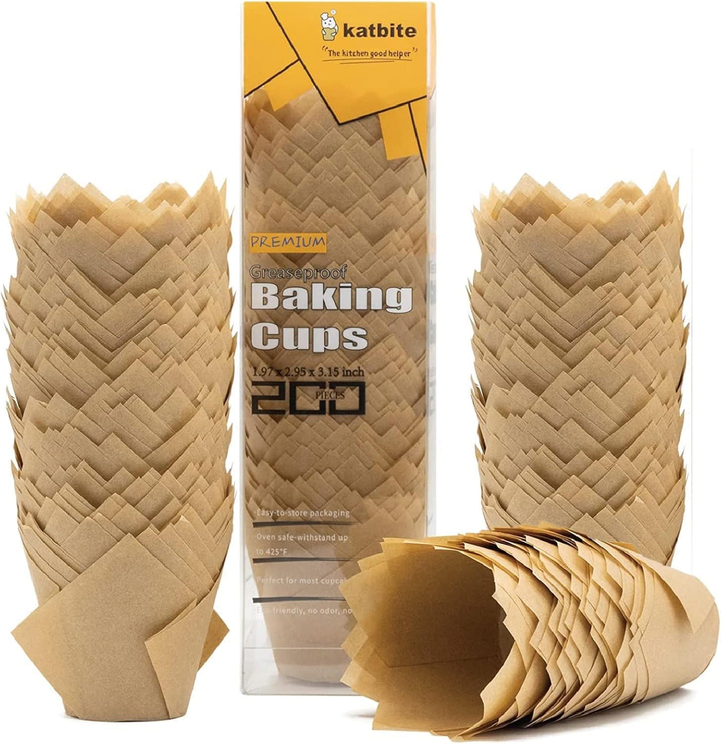Katbite Tulip Cupcake Liners 200PCS, Muffin Baking Cupcake Liners Holders, Baking Cups (Nature)
