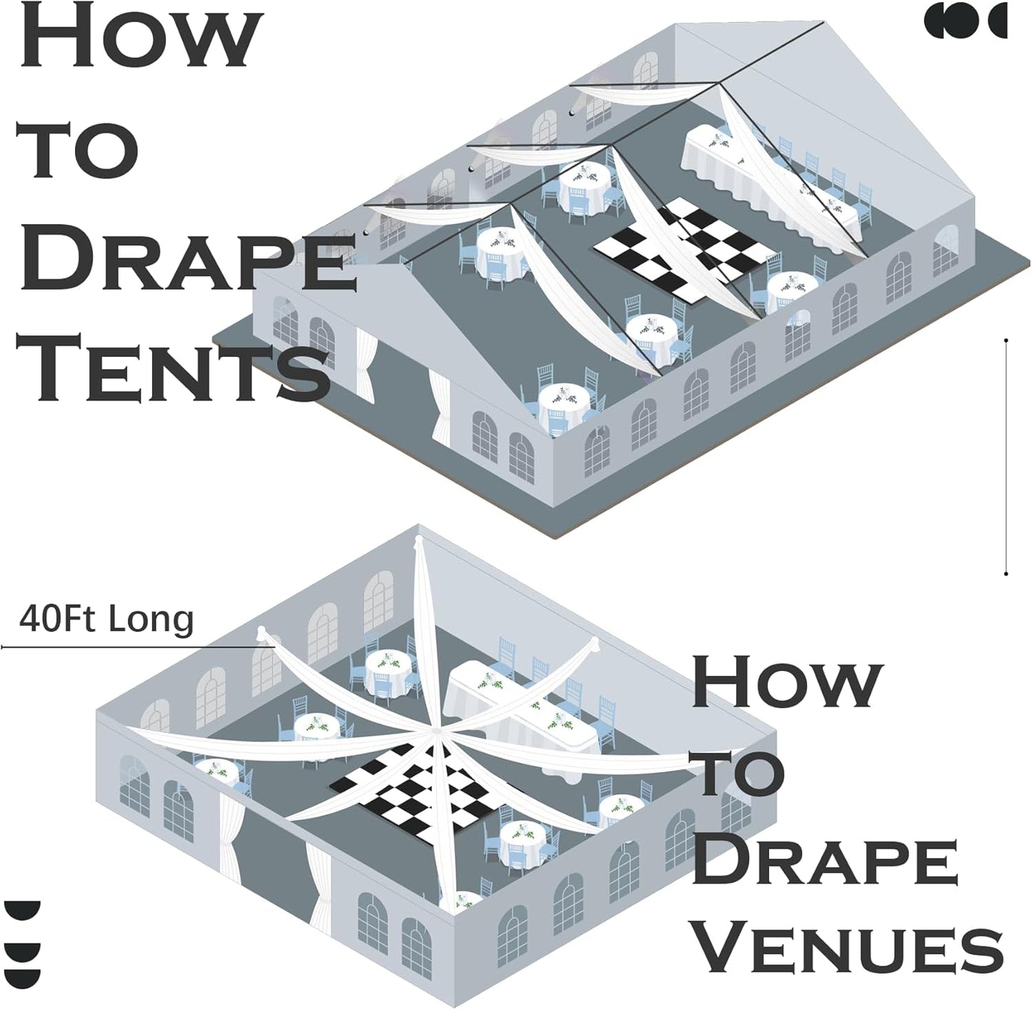 PartyVillage 20ftx40ft Beige Ceiling Curtain for Wedding Parties – 4 Panels Wrinkle-Free 40 FT Long Tent Draping Curtains for Wedding, Birthday & Theme Parties, 40ft Height with Rod Pocket