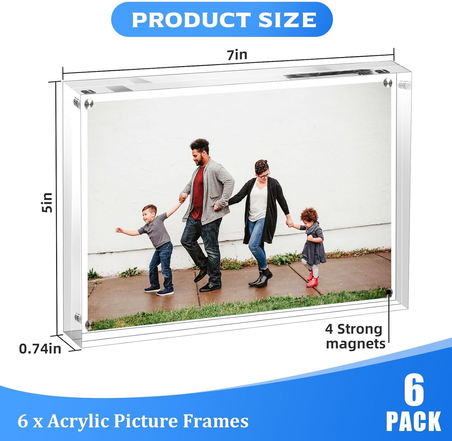 6 PACK Clear Acrylic Picture Frames 5x7 inch Vertical or Horizontal Stand-Up Desktop Table Top Acrylic Photo Blocks Frame Set with Heavy Magnetic Double-Sided Clarity - Ideal for Wedding,