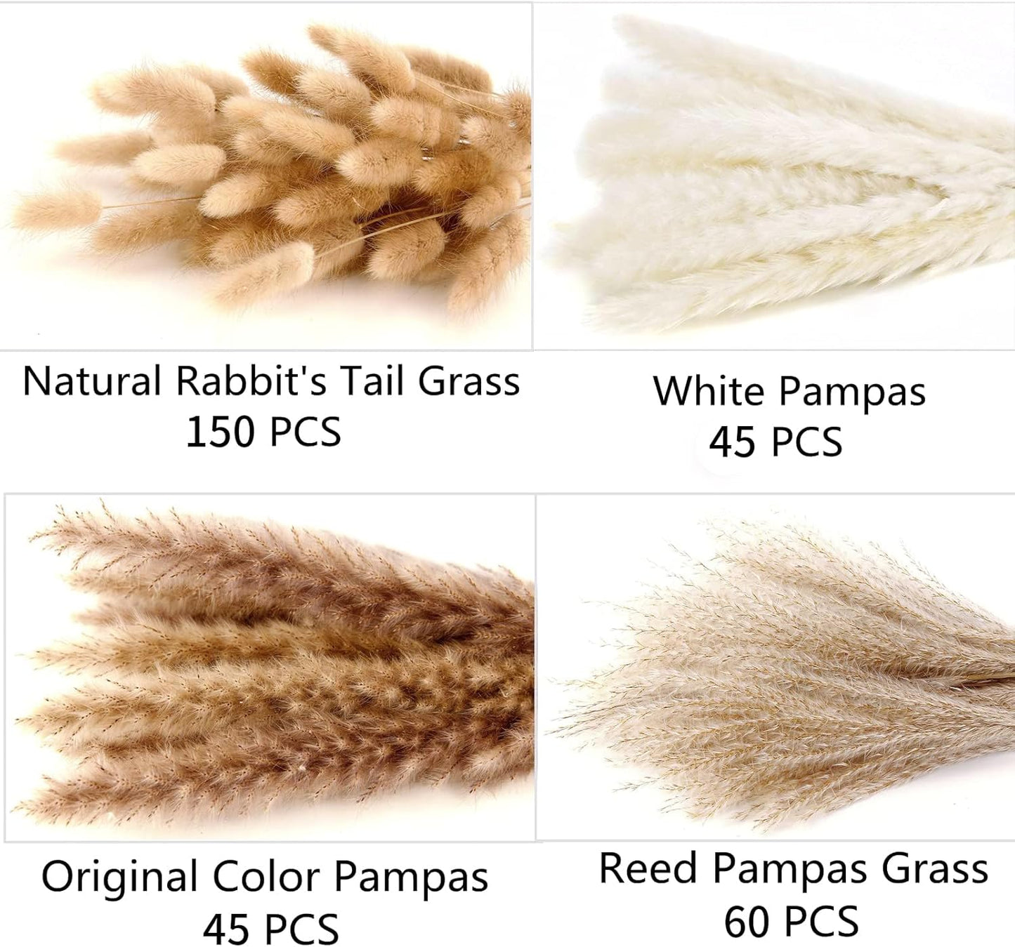 300 PCS Dried Flower Bouquet – Pampas Grass, Floral Decor for Home, Wedding, and Boho Style | Perfect for Vases, Fall, Spring, Summer, and Winter Arrangements