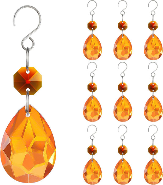 H&D HYALINE & DORA 3Inch Crystal Suncatcher Bauhinia Prisms Pendants 10Pcs Chandelier Crystals Replacement Hanging Sun Catcher Beads for DIY Arts Crafts Decor (Amber)