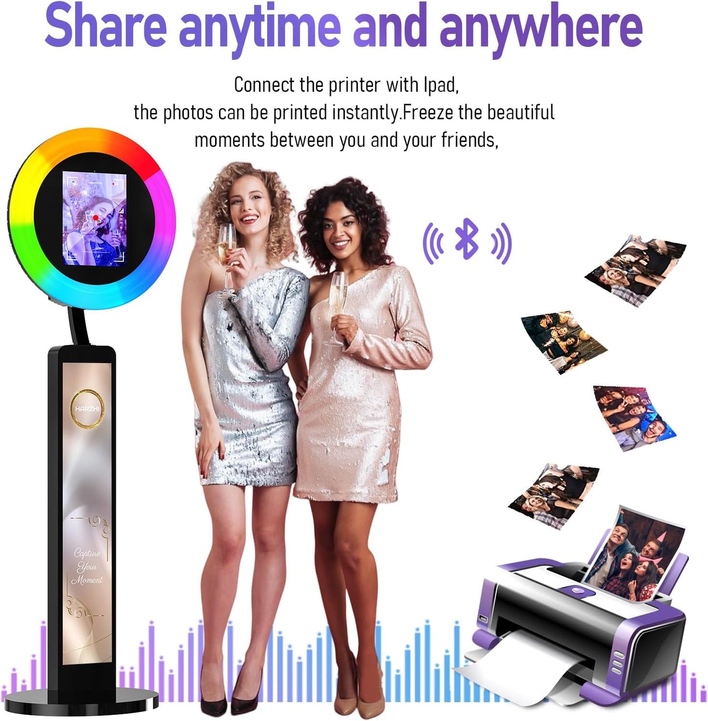 HARZHI Portable Photo Booth Compatible with Ipad, for Ipad Photo Booth Shell Stand Stand Provide Chacktok Photo Booth Software for Party and Wedding, Free Custom Logo, Flight Case