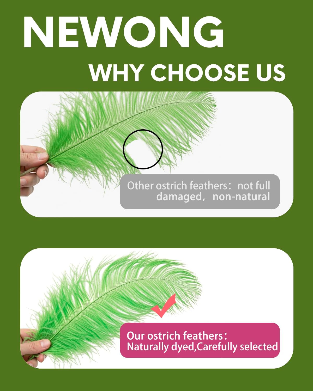 NEWONG 30pcs Fruit Green Ostrich Feathers Natural Bulk 11-14inch(28-35cm) Vase Craft Wedding Home Party Centerpieces Christmas Day Decoration