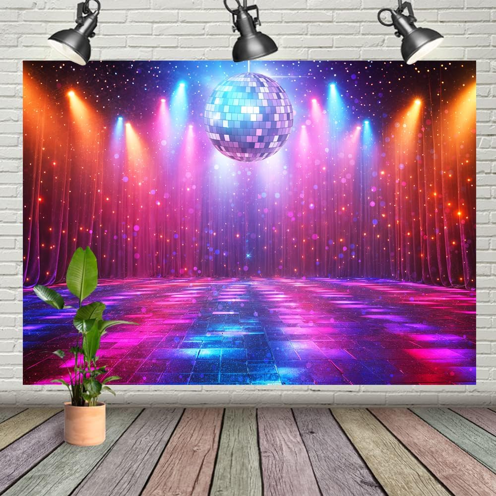 Disco Decorations Backdrop, Retro Glow Party 70s 80s 90s Theme Stage Dance Background Disco Party Decoration, Polyester Banner PartyBackdrop for Birthday Prom Portrait Photo Props 10x8ft