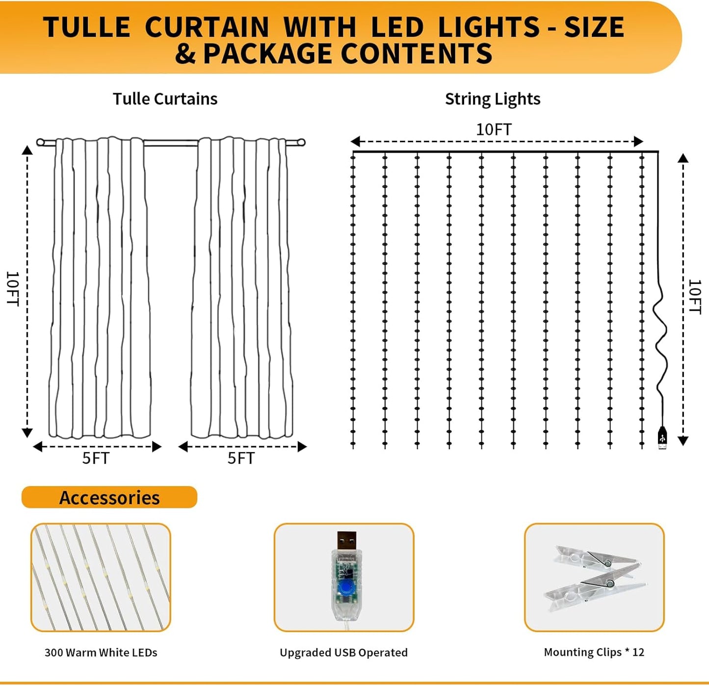 Pink Tulle Backdrop Curtain with Lights String - 10x10ft Sheer Backdrop with 300 LEDs for Wedding, Baby Shower, Bridal Shower, Birthday Party Photo Shoot Background and Home Decorations