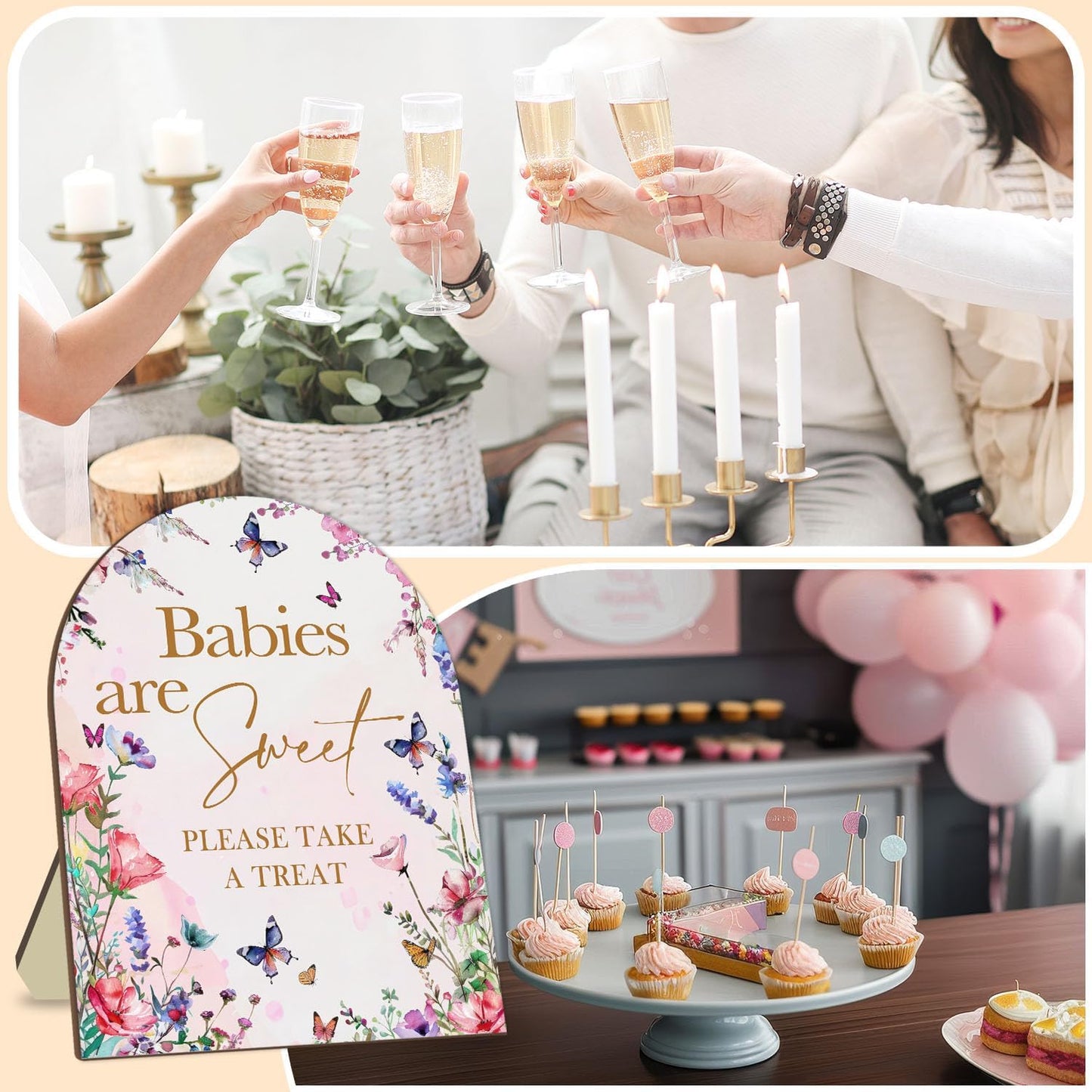Sweet Babies Please Take A Treat Floral Butterfly Baby Shower Decoration Sign - Pink Welcome Sign 9 * 11IN