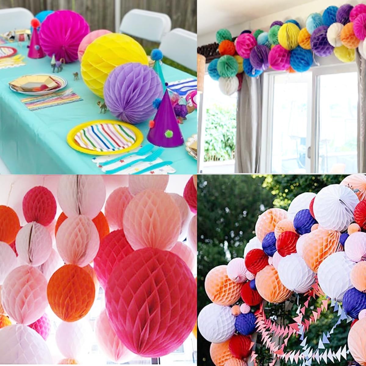 20pcs Honeycomb Flower Balls - Party Decor, Tissue Paper Pom Poms (6inch, Orange)