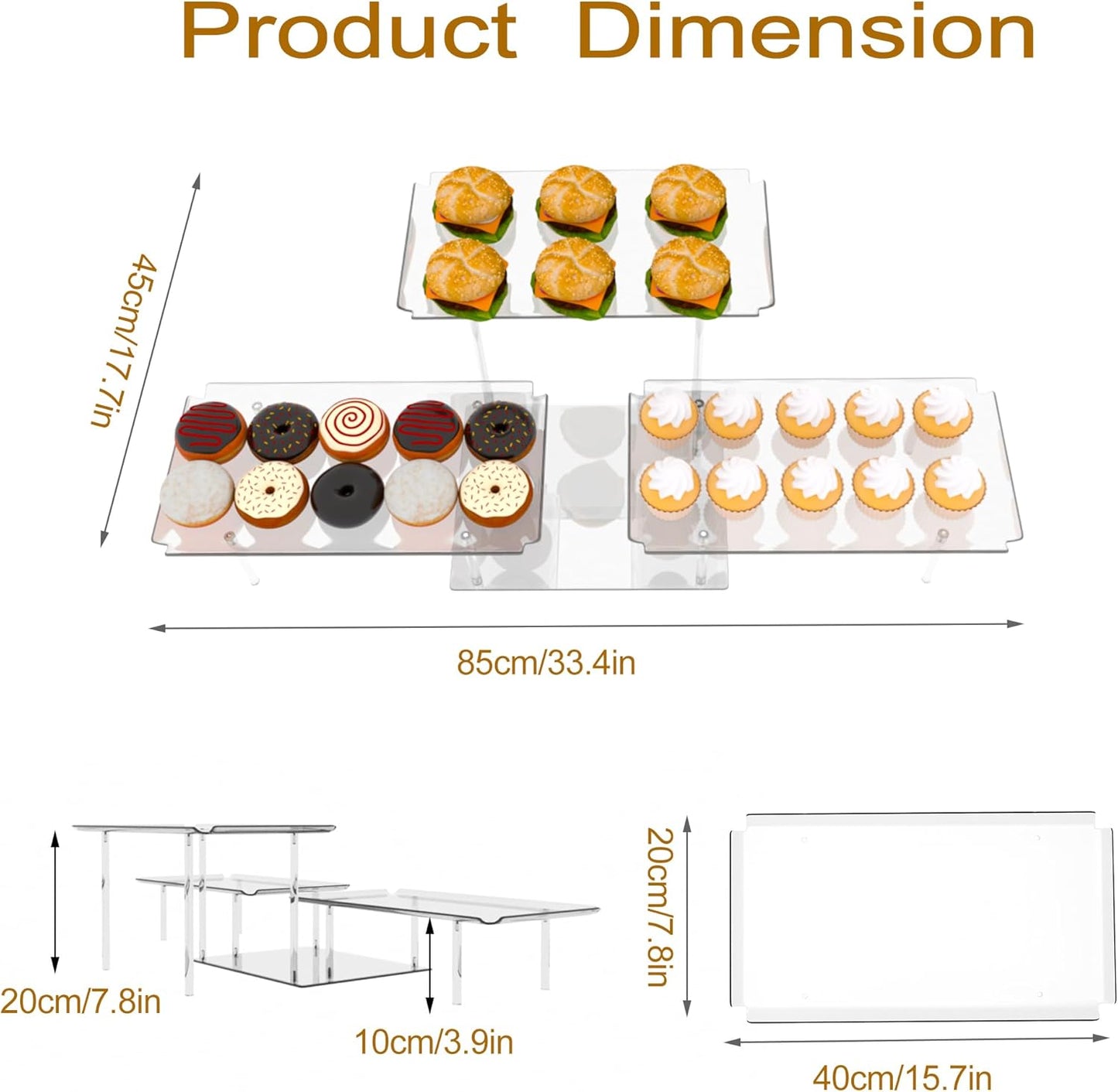 Acrylic Dessert Table Display Set, Clear Cupcake Stand, 3 Tiered Serving Trays and Platters, Buffet Riser and Stand Appetizer Sandwiches Cookie Display Stand Finger Food Display Trays for Party Bases Para Postres