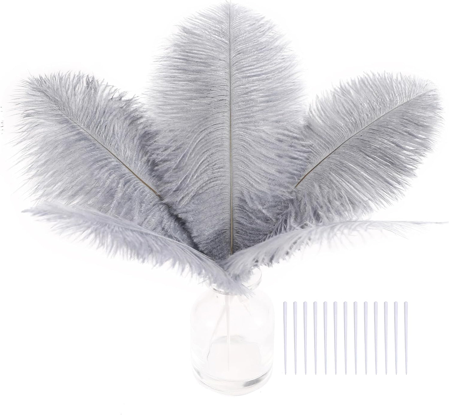 SOGUGOM Grey Craft Ostrich Feathers - 30PCS 8-10 inch Ostrich Feathers Kit for Centerpieces, Kindergarten Crafts, Dream Catchers and DIY Projects(Grey)