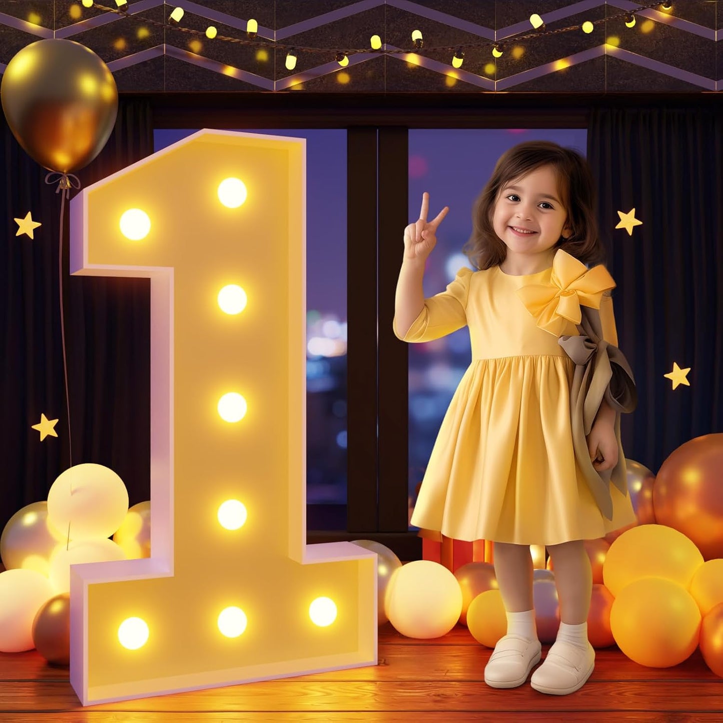 Marquee Numbers 3 Feet Tall Large Light Up Numbers 1st 16th 21st Wild One Birthday Decorations Girl Boy Big Yellow Light Outdoor Anniversary Decorations Balloon Arch Kit Party Backdrop 1