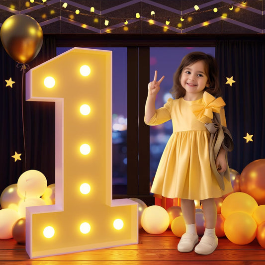 Marquee Numbers 3 Feet Tall Large Light Up Numbers 1st 16th 21st Wild One Birthday Decorations Girl Boy Big Yellow Light Outdoor Anniversary Decorations Balloon Arch Kit Party Backdrop 1