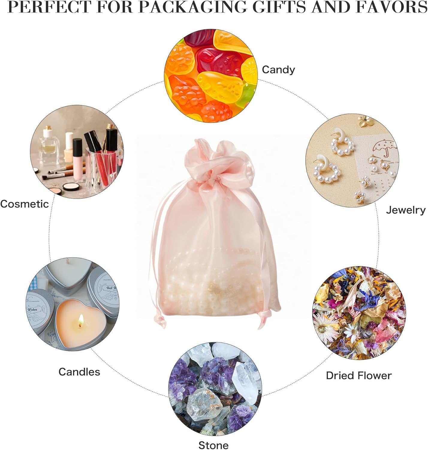 QIANF 20 Pcs Pink Small Organza Bags 4X6 inch for Wedding Favors with Drawstring, Mini Mesh Gift Bags Jewelry Pouch for Candy Bridal Shower Party Favor Baby Shower Christmas