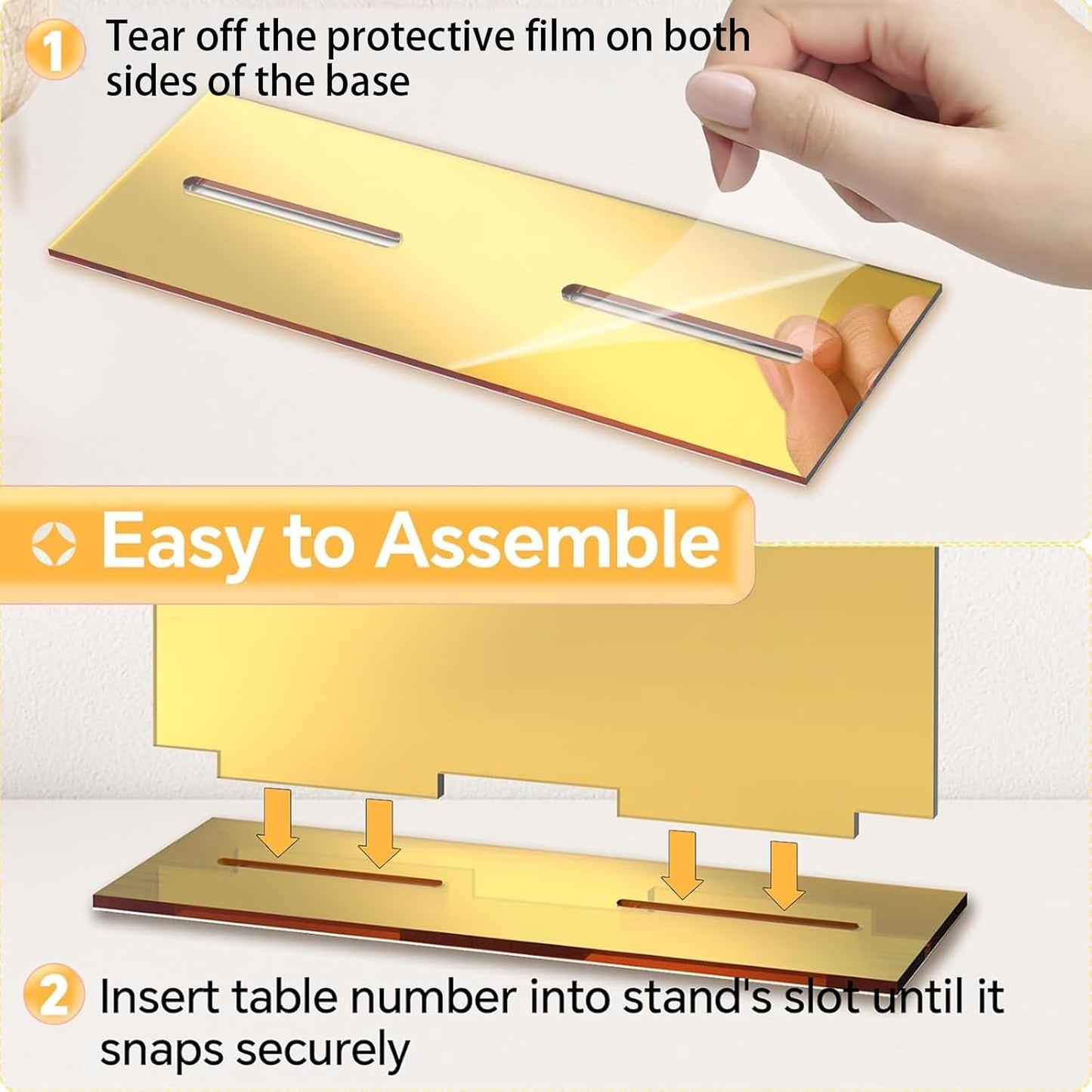 Gold Wedding Table Numbers 1-15 w/Stands: Gold Mirror Arch 5x7 Acrylic Display Signs and Holders - Perfect for Wedding Receptions, Party, Anniversaries, and Events