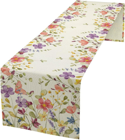 Floral Table Runner,Flowers Plant Print Spring Table Runner for Kitchen Dining Table Decoration for Home Party Decor 13x120 Inch