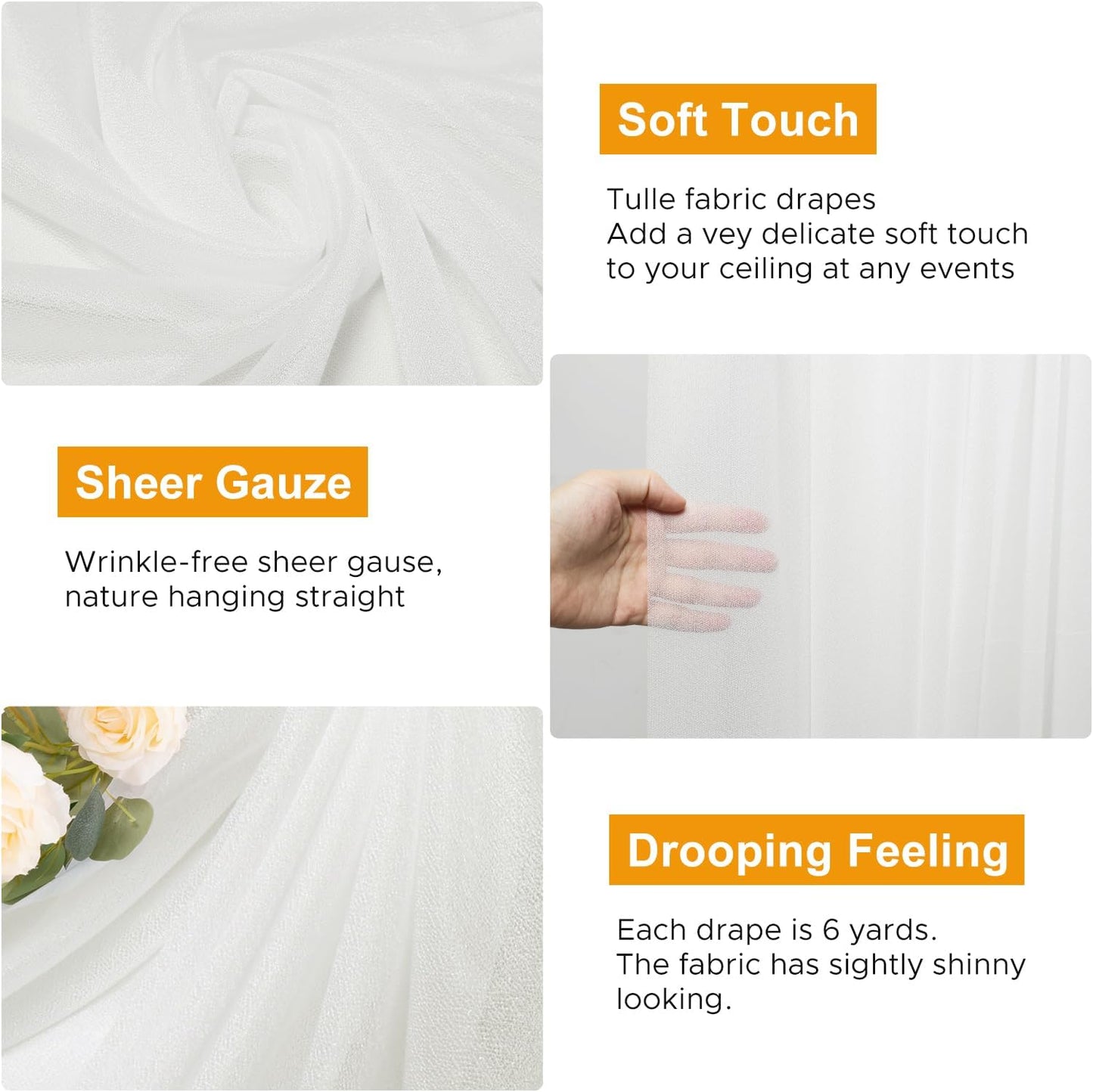 Wedding Arch Draping Fabric 3 Panels 28.7" x 20FT Ivory Sheer Chiffon Backdrop Drapes for Wedding Ceremony Birthday Party Bridal Shower Outdoor Decoration