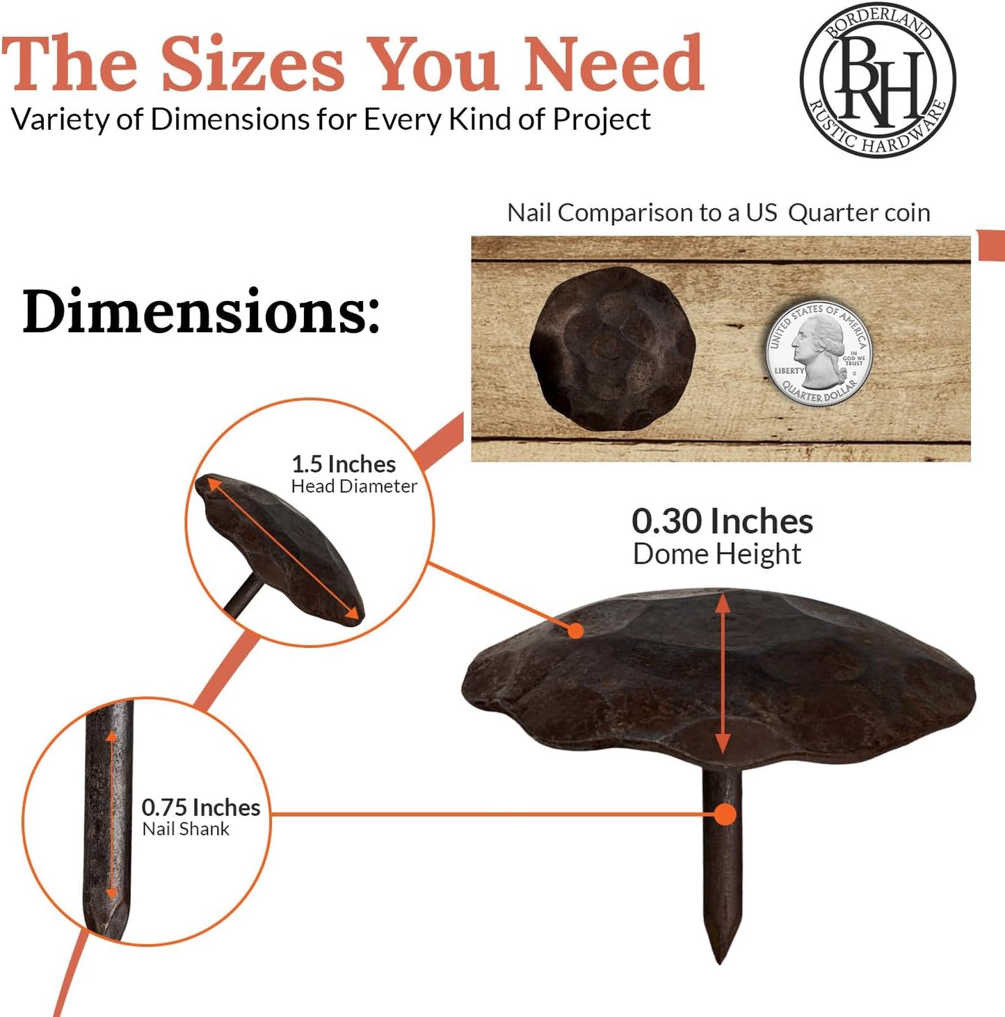 50 Pack 1.5" Round Head Iron Clavos Decorative Nails – Unfinished – Handmade Rustic Round Fasteners for Farmhouse Shutters, Faux Wood Beams, Barn Doors, Shutters, Gates – Ornamental Wood Accent