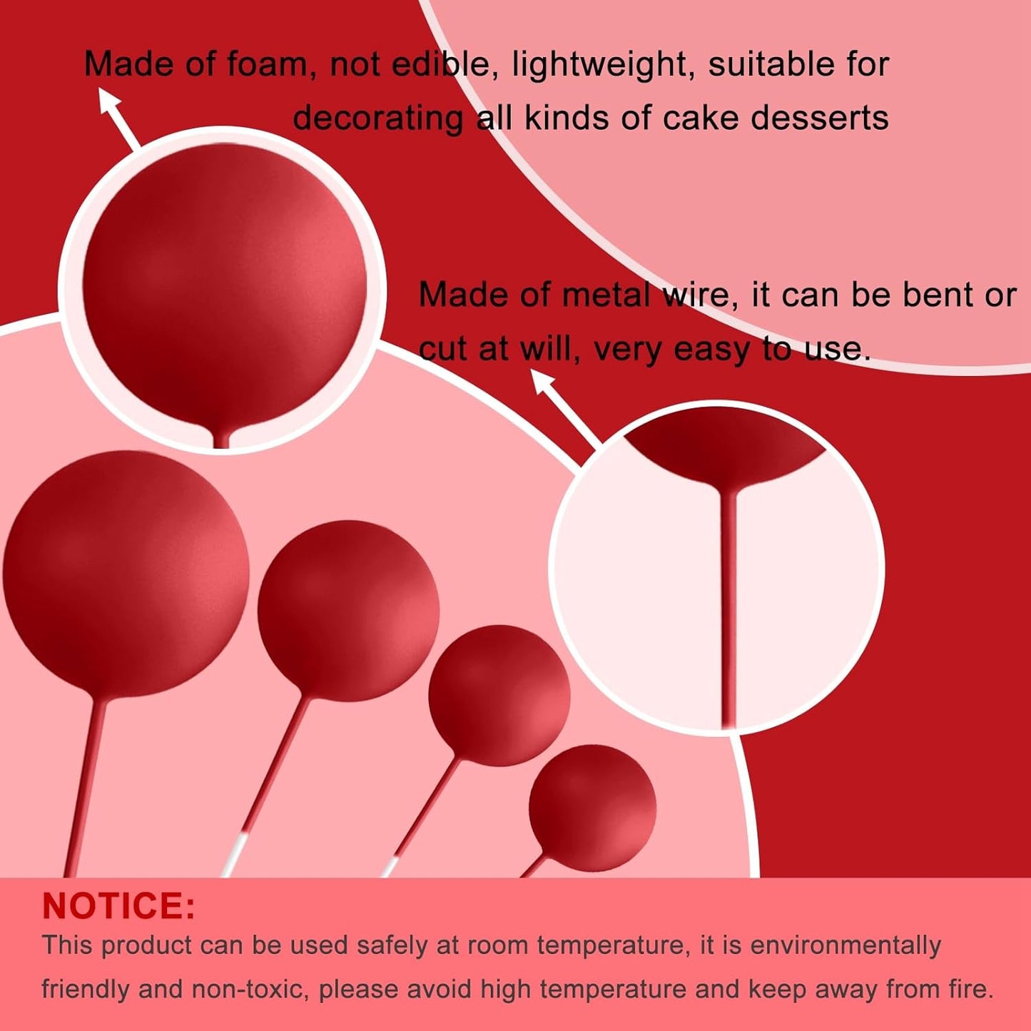 ASTARON 32 Pcs Ball Cake Topper Christmas Decorations Mini Balloons Sticks Foam Balls Cake Picks Cake Topper Balls Cake Decorations for Christmas Birthday Cake (Red Green Gold)