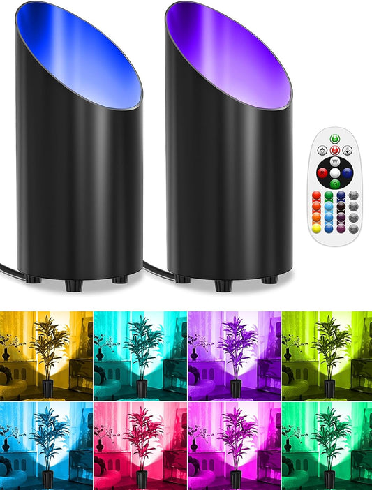 ZUCKEO RGB Spotlight Indoor Uplights 5W Floor Can Light Up Accent Lighting, LED Color Changing Spot Lights for Home Plant Christmas Halloween Decor, GU10 Bulb, 5.25FT Plug in Cord & Switch, 2 Pack