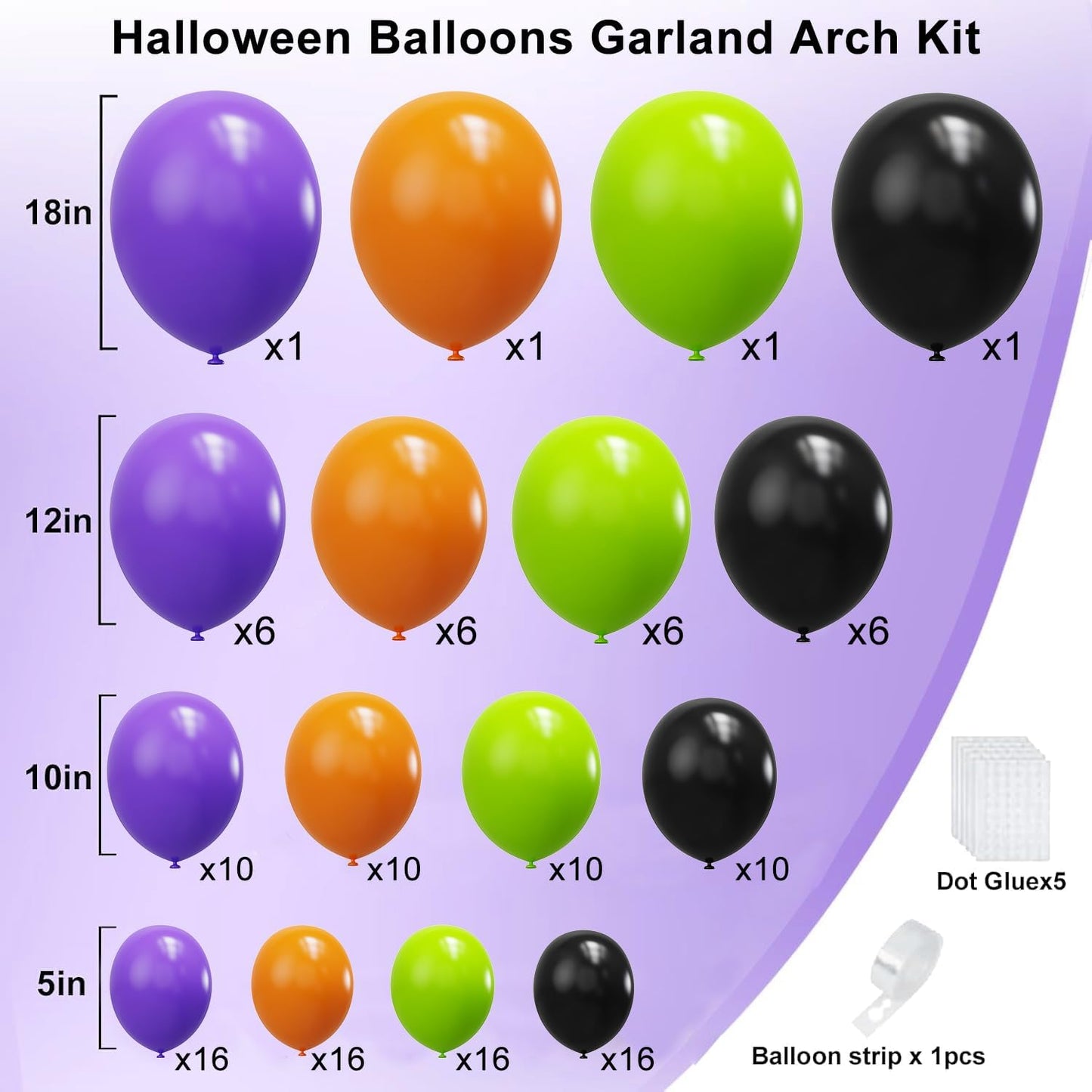 Halloween Balloons Arch Kit, Black, Orange, Purple and Green Balloons Garland Arch Kit for Birthday, Halloween Party Decorations