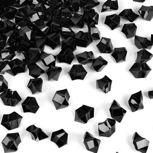 DomeStar Black Fake Ice, 150PCS Acrylic Fake Diamonds, Vase Fillers Black Plastic Gems Marbles for Vase DIY Craft Aquarium Tank Rock Wedding Birthday Party Table Scatter Decorations