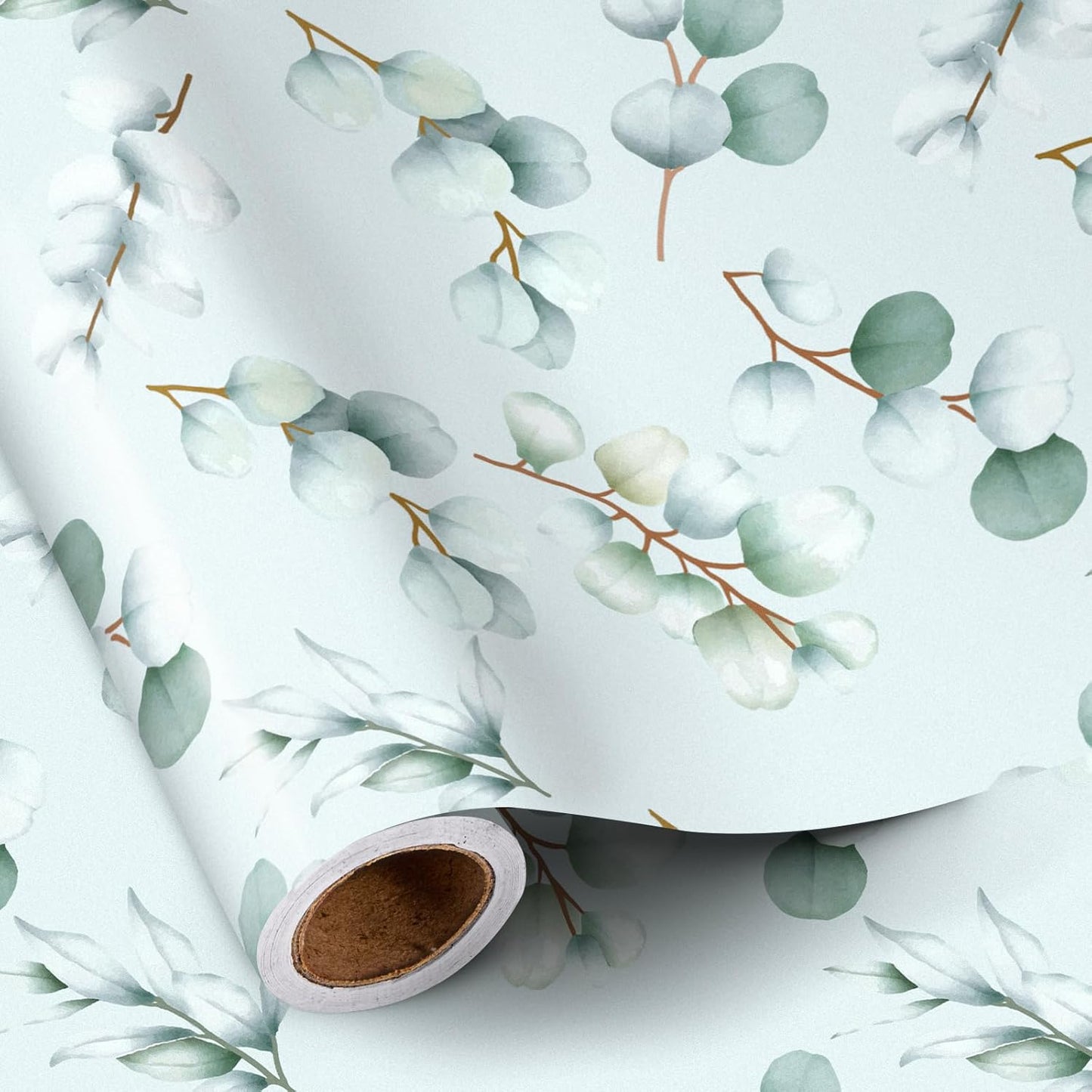 RUSPEPA Eucalyptus Leaves Wrapping Paper Roll for Women Girls, Light Green Leaf Design Gift Wrap, Greenery Wrapping Paper Perfect for Wedding, Birthday, Spring, Bridal Shower, 17 Inch x 16.4 Feet