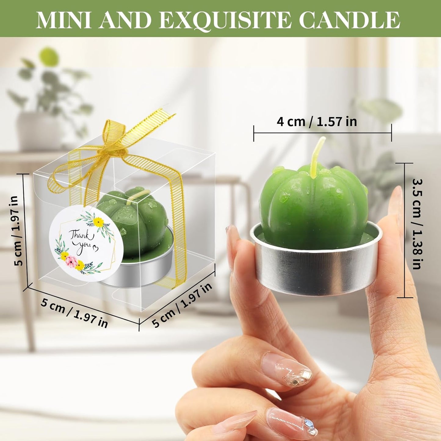 AZEAM 48 Pcs Succulent Candles Party Favors, Bulk Cactus Table Decor for Guests, Mini Tiny Handmade Plant Tealights Candle Decoration Set for Baby Shower Prizes Game Bridal Wedding Home Birthday