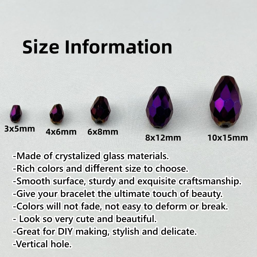 150pcs 4x6mm Teardrop Crystal Glass Beads for Jewelry Making, Faceted Vertical Hole Teardrop Glass Spacer Beads for Wind Chimes Bracelet Earring Necklace DIY Craft(Purple Light)