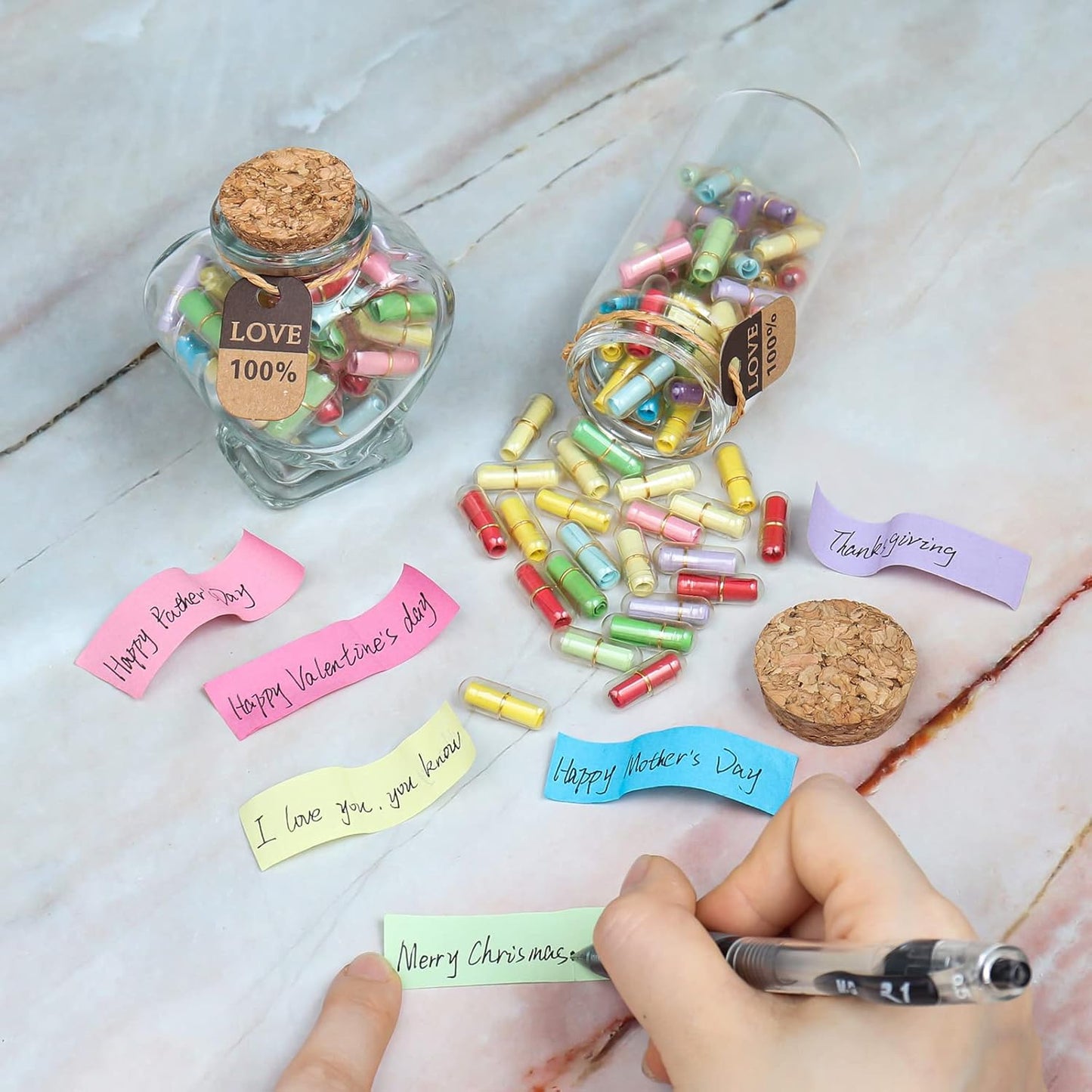 Capsule Letters Message in a Bottle,Lovely Notes Couples Gifts, Birthday Christmas Anniversary Valentines Mothers Day Gifts,Fathers Day. (Transparent Color 51PCS)