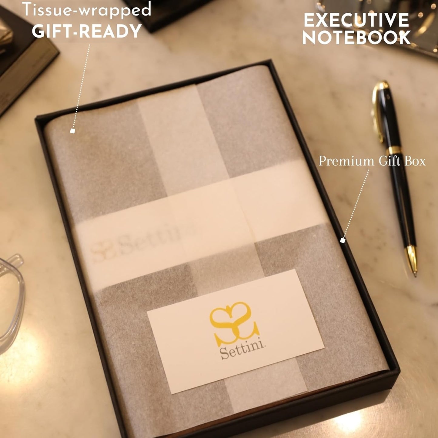 SETTINI Journal Notebook for Writing, Vegan Leather Hardcover Notebook - Pen loop, Back Pockets & Lay-Flat design, 120 GSM A5 College ruled Bleed free Paper, Gift Set for Men and Women, Mocha Brown - Birthday Gift