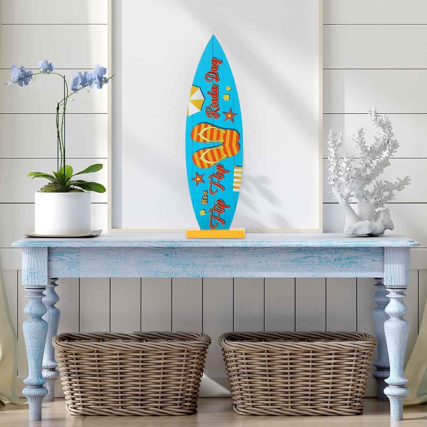 Blulu 4 Pcs Surfboard Decorations for Party Surfboard Beach Signs Welcome to Paradise Sign Tropical Bar Table Centerpieces Endless Summer Wood Decor Flip Flop Letters for Home Decor(Tropical Style)