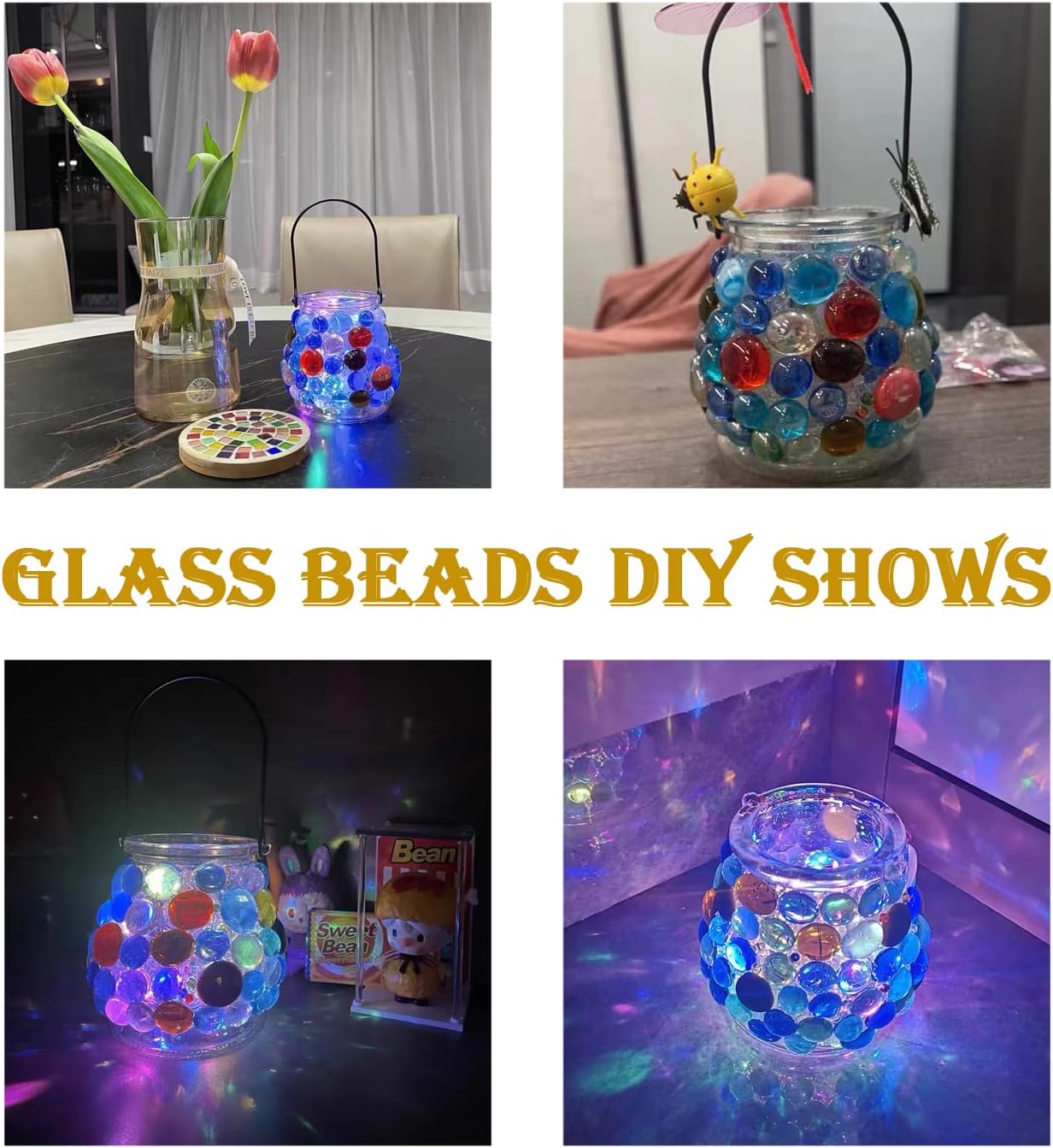 KINGOU Flat Glass Gems/Marbles/Stones/Beads for Vase Filler, Table Scatter, Games - 1 Lbs (17-19mm, Approx. 3/4")-Amber