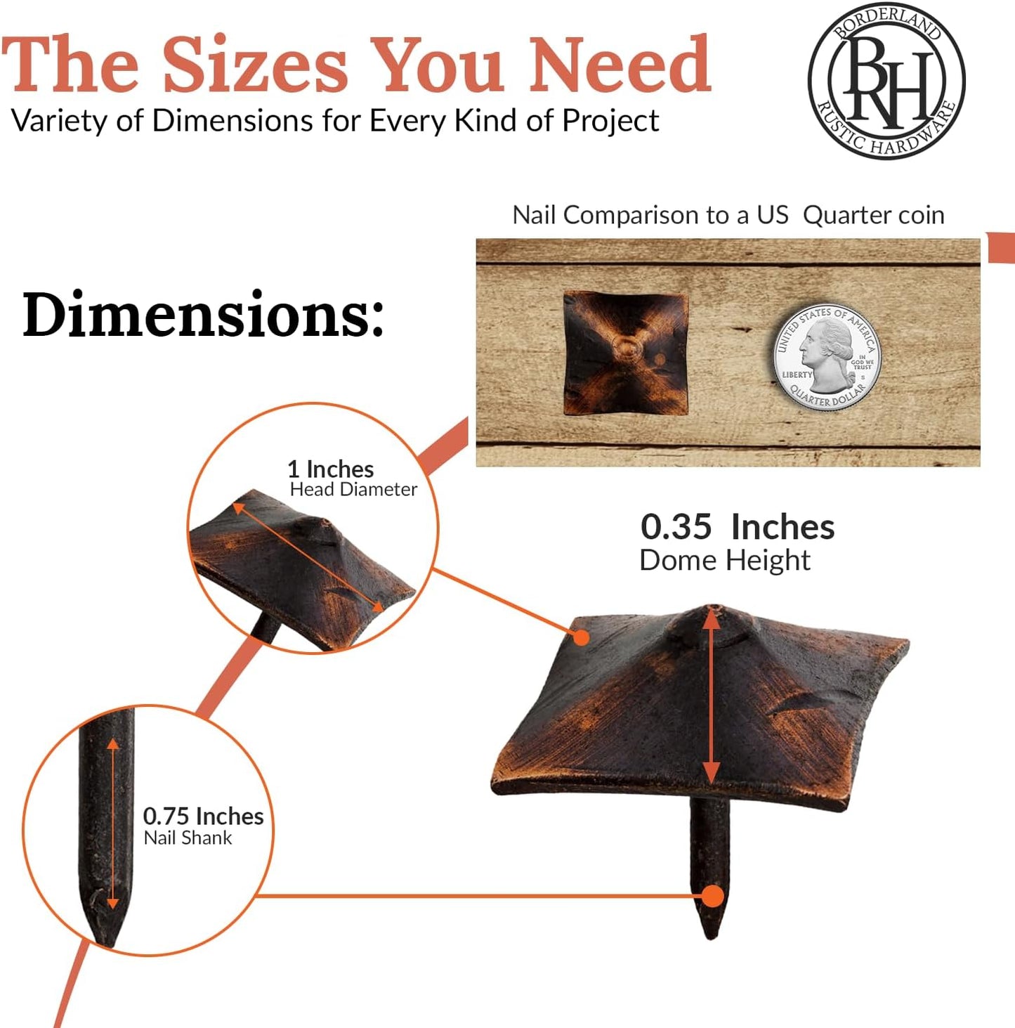 50 Pack 1" Square Head Iron Clavos Decorative Nails – Oil Rubbed Bronze – Handmade Rustic Square Fasteners for Farmhouse Shutters, Barn Doors, Shutters, and Gates – Ornamental Wood Accent