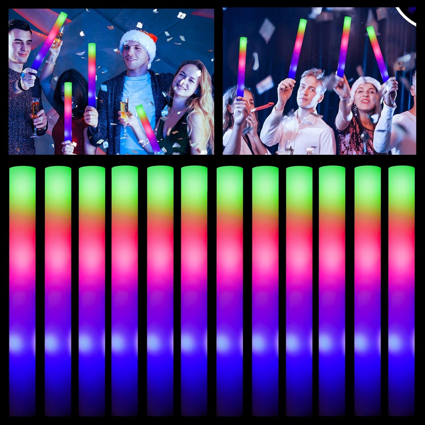 Glow Sticks Bulk - 38 Pcs LED Foam Sticks Glow in the Dark Party Supplies with 3 Modes Flashing Effect, Glow Batons Party Favors for Party Wedding Birthday Concert Halloween Christmas