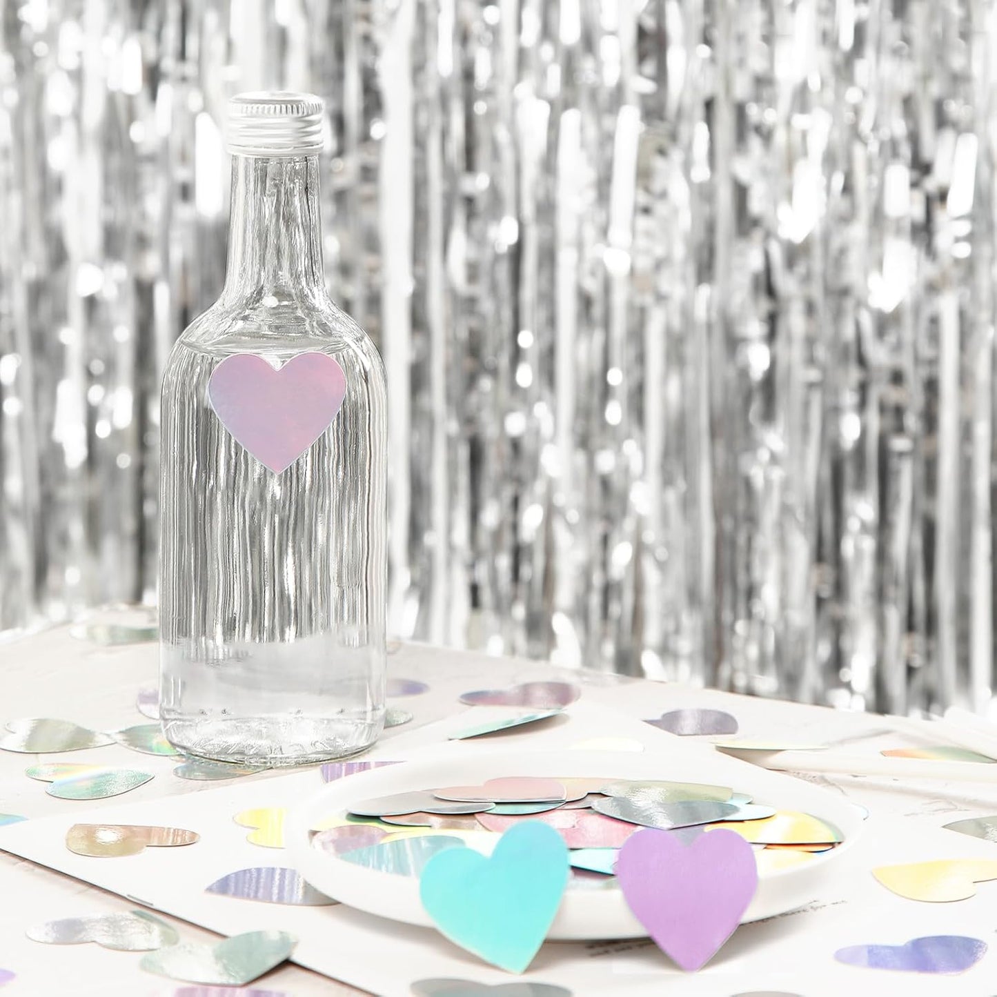 Iridescent-Disco Party-Decorations Heart Confetti - 300pcs Wedding Birthday Dining Table Centerpiece,Bachelorette Baby Bridal Shower Engagement Holographic Decor Lasting Surprise