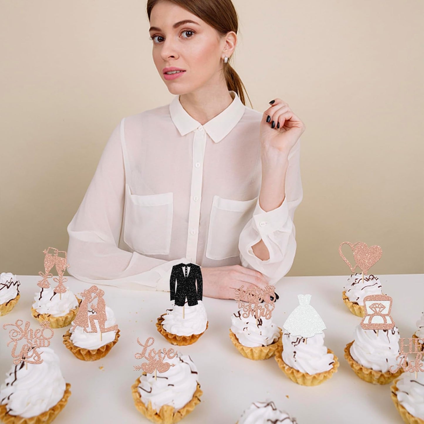 30 Pack Bride to be Cupcake Toppers Glitter Diamond Ring I Do Love Cupcake Picks Miss to Mrs He Asked She Said Yes Bridal Shower Wedding Engagement Bachelorette Cake Decoration Rose Gold