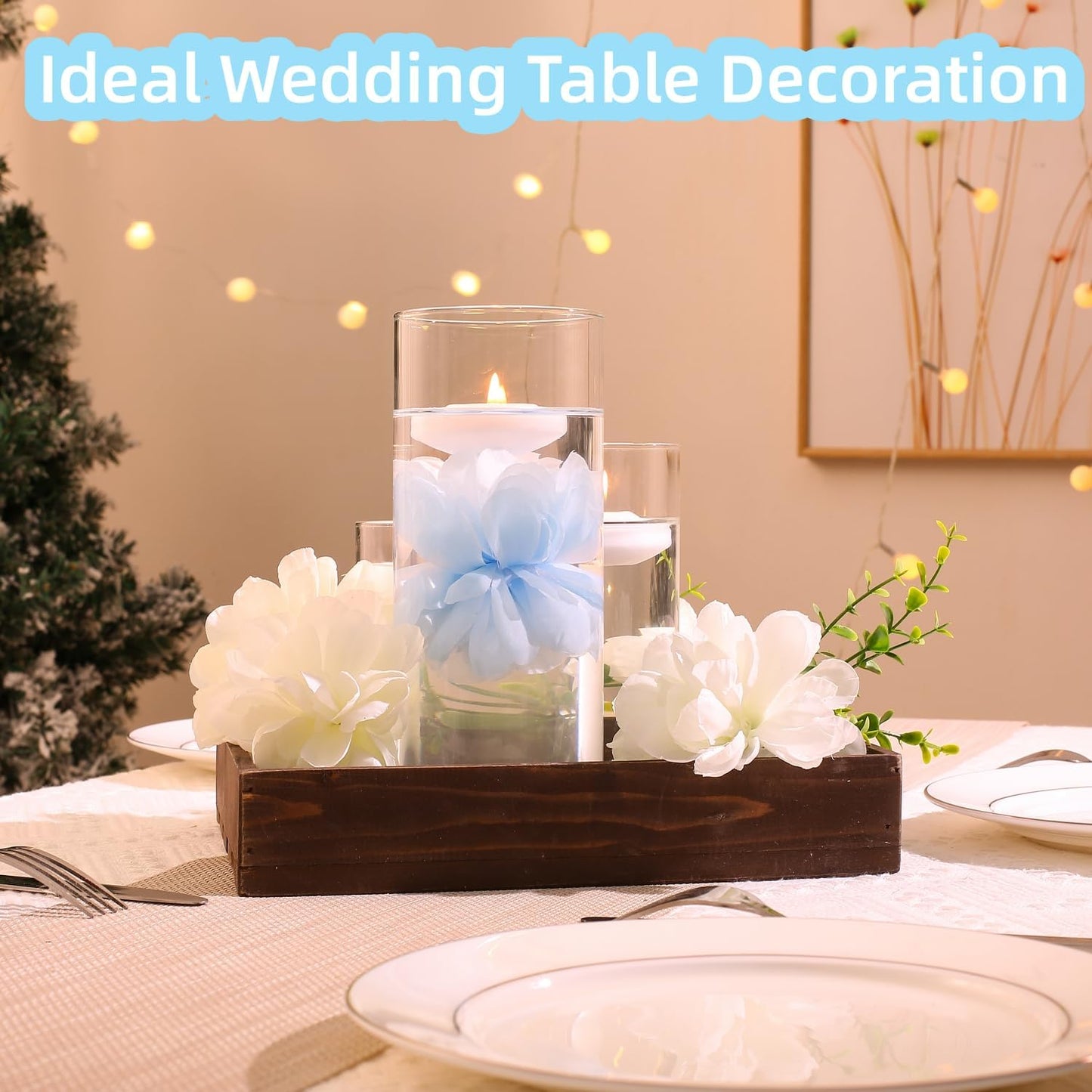 24 Pcs Floating Candles for Centerpieces and Floating Flowers Artificial Flowers Head Vase Filler for Party Home Table Wedding Centerpieces Decoration (Blue)